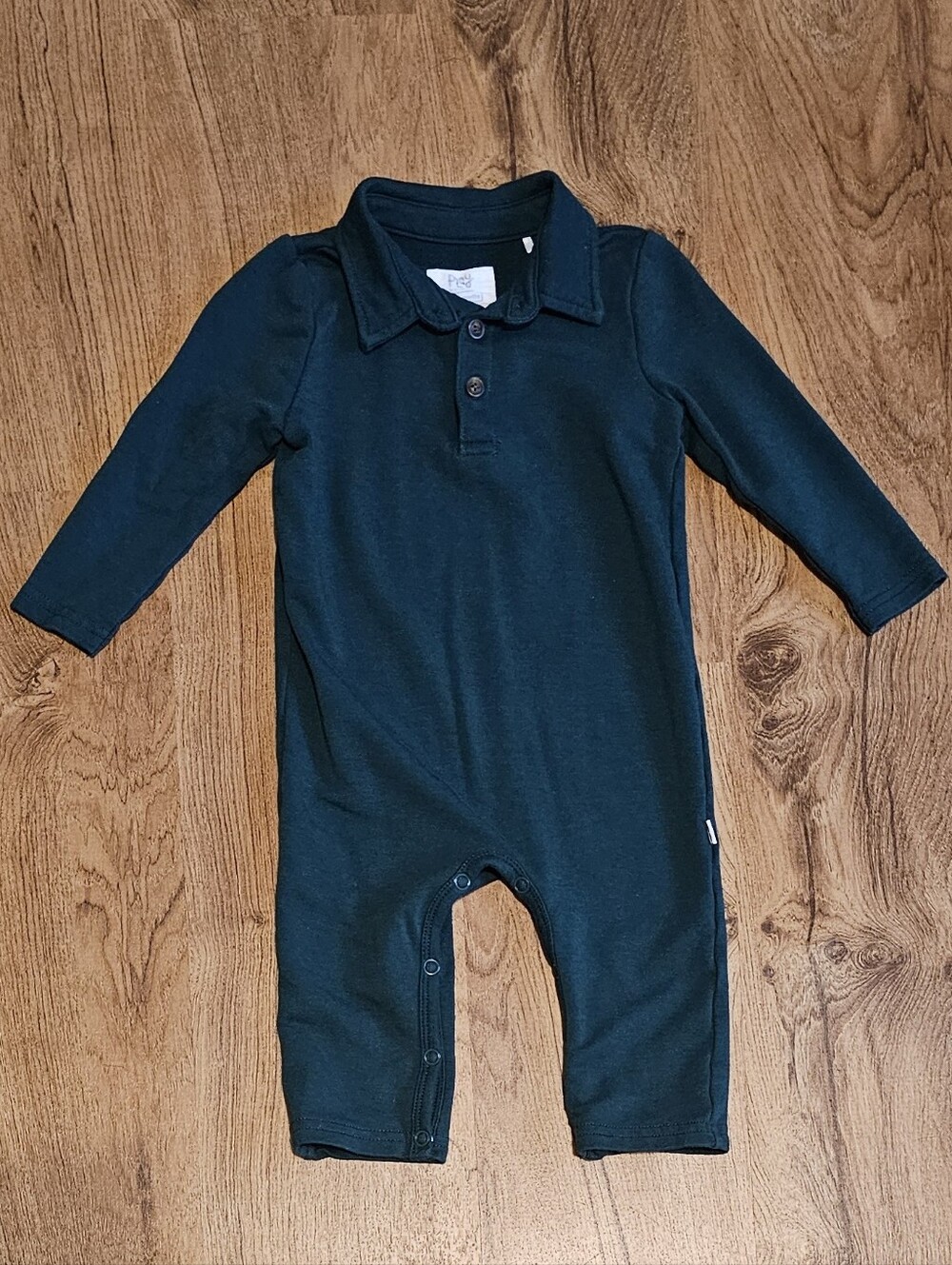 Little Sleepies Play Collared Long Sleeve Romper Dark Green